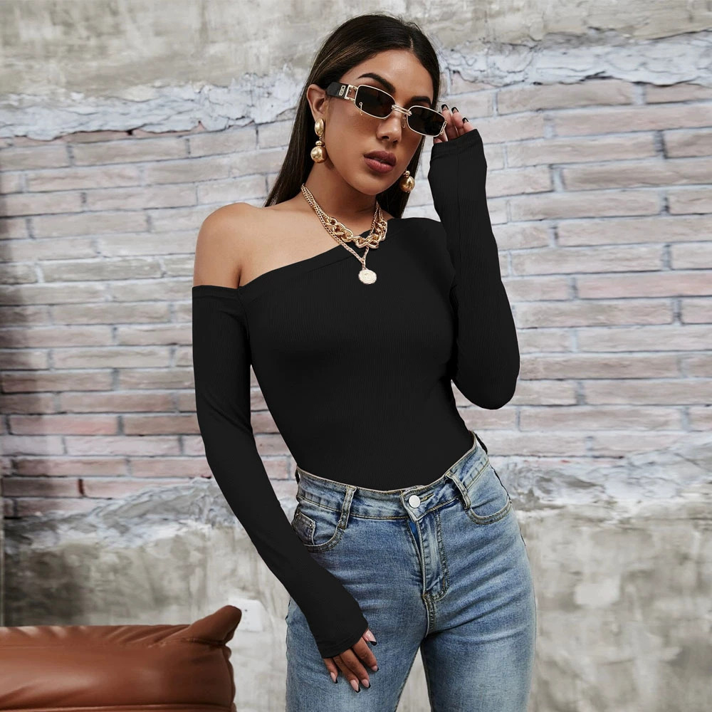 ZARA Spring Summer Sexy Off Shoulder Long Sleeve Knit Top Slim Fit